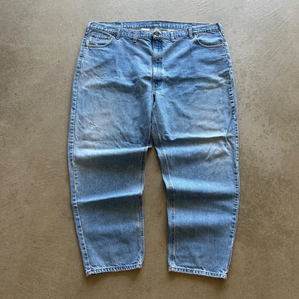 Vintage 90s Carhartt Jeans Mens 52x32 Blue Light‎ Wash Denim Relaxed Fit B17-STW